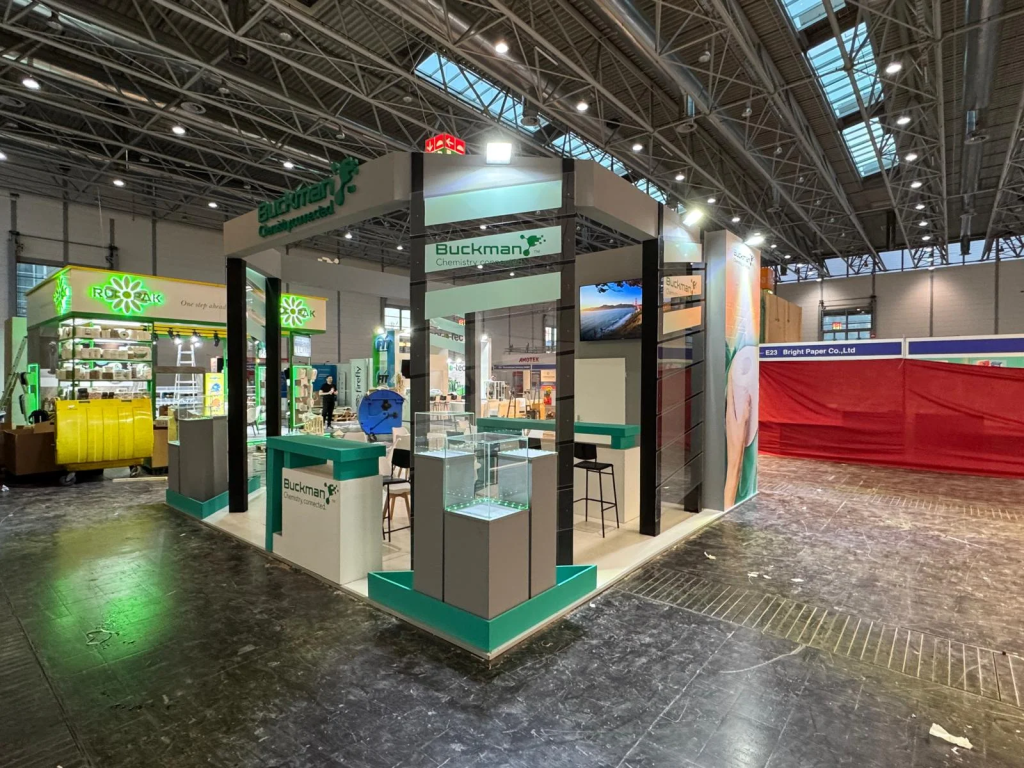 What materials are used for an exhibition stall?